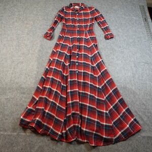 Ralph Lauren Dress Womens Extra Small Red Blue Plaid Maxi Button Front Western